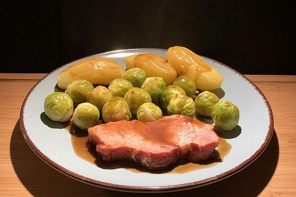 Roast Smoked Pork with Brussels Sprouts