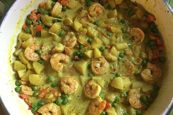 Roasted Potato Curry with Prawns