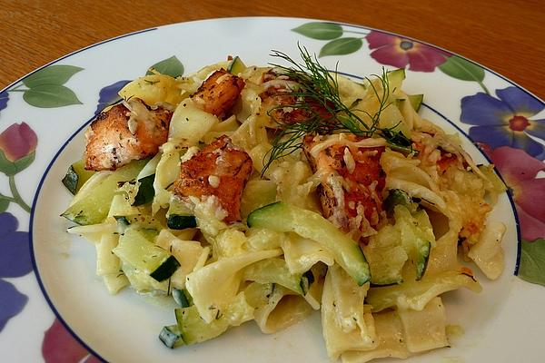 Roasted Salmon with Zucchini and Pasta from Oven