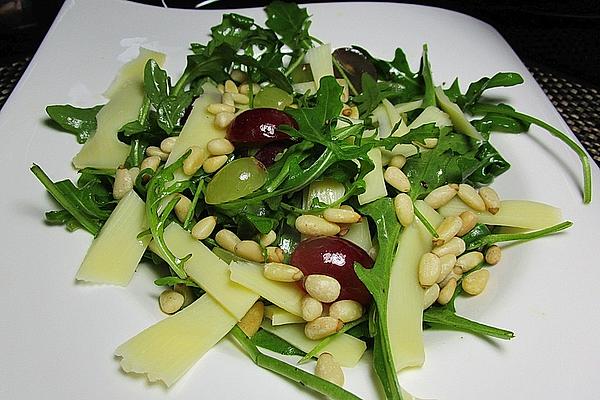 Rocket and Grape Salad with Cheese Strips and Roasted Pine Nuts