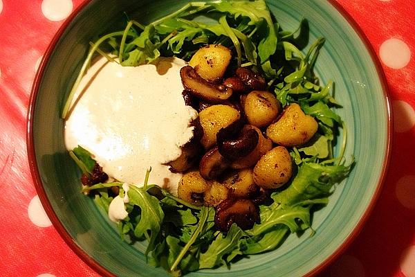 Rocket Salad with Gnocchi and Walnut Pesto