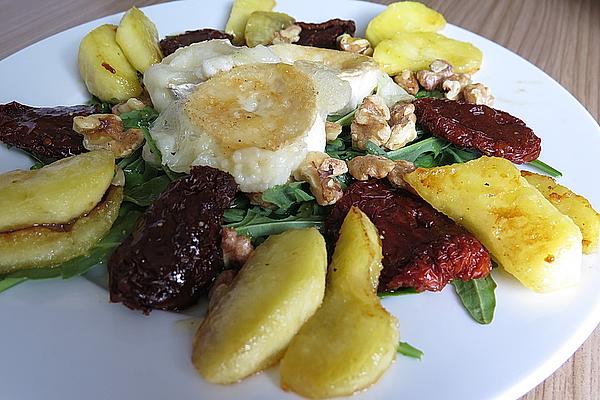 Rocket with Baked Goat Cheese, Baked Apples, Sun-dried Tomatoes and Walnuts