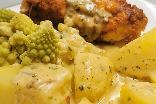 Romanesco with Creamy Cheese Sauce and Boiled Potatoes