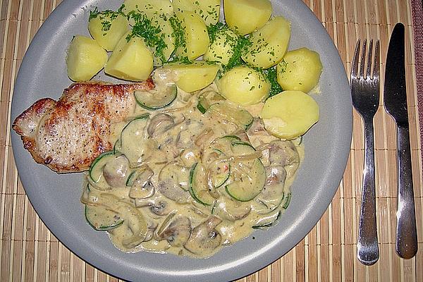 Saddle Of Pork Steak with Zucchini – Mushroom – Vegetables