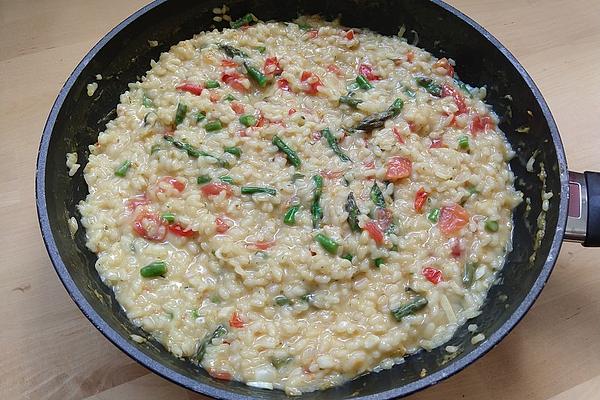 Saffron Risotto with Green Asparagus and Cocktail Tomatoes
