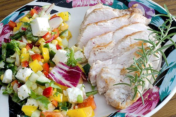 Salad with Fried Chicken Breast and Pineapple