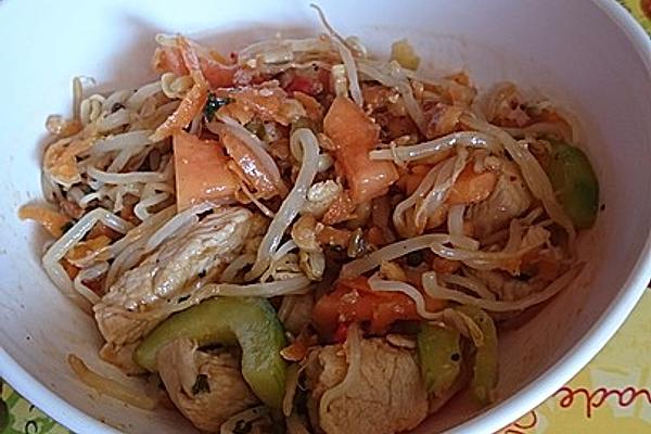 Salad with Strips Of Chicken Breast and Sprouts