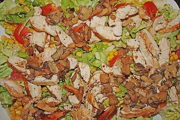 Salad with Strips Of Turkey and Mushrooms