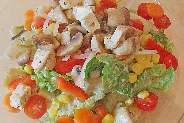 Salad with Vegetables and Fried Cheese – Mushrooms