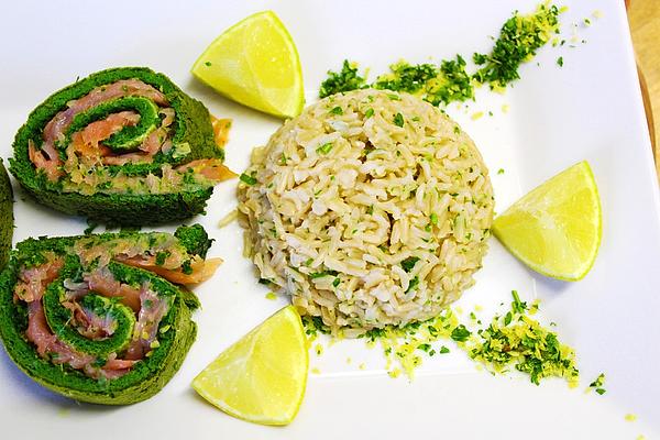 Salmon and Spinach Roll with Lemon Rice