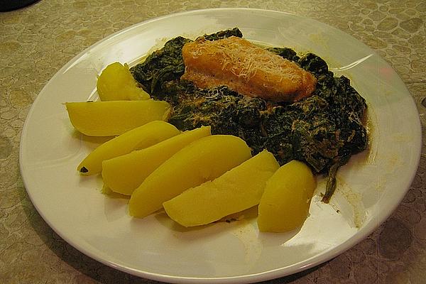 Salmon Fillet on Spinach Leaves