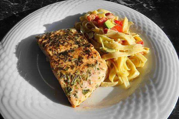 Salmon Fillet Provence with Cream Noodles