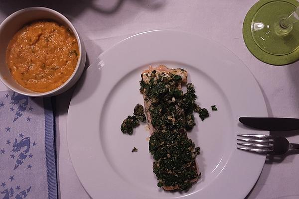 Salmon Fillet with Nuts on Pumpkin – Mint Puree