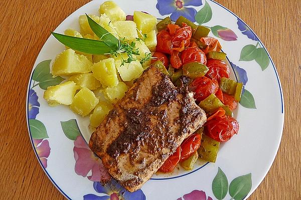 Salmon in Anchovy Butter on Stewed Vegetables À La Gabi