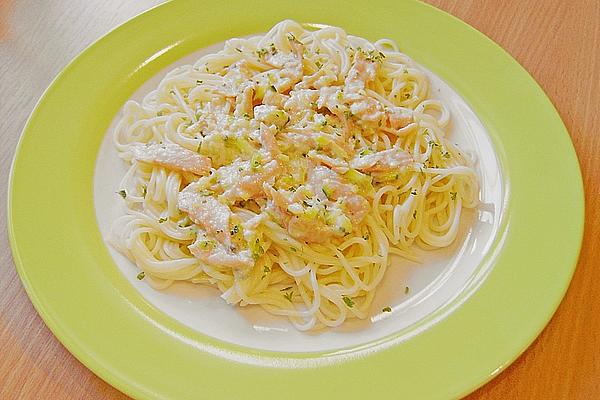 Salmon in Gorgonzola Sauce on Pasta