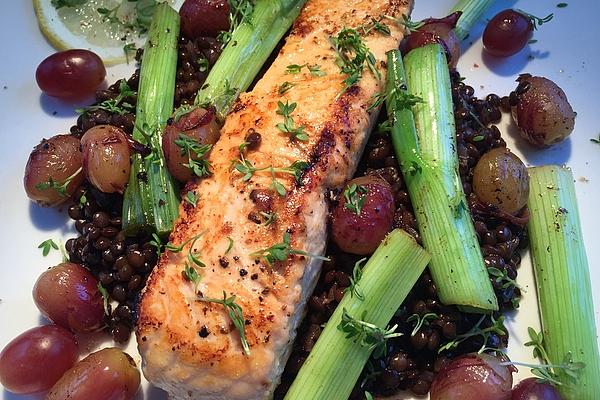 Salmon on Beluga Lentils