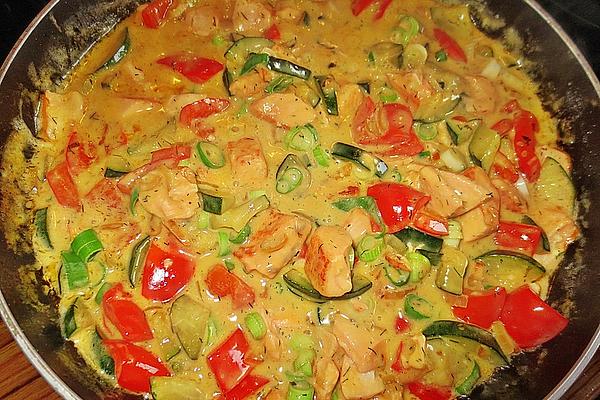 Salmon Stir-fry with Zucchini, Bell Pepper and Dill