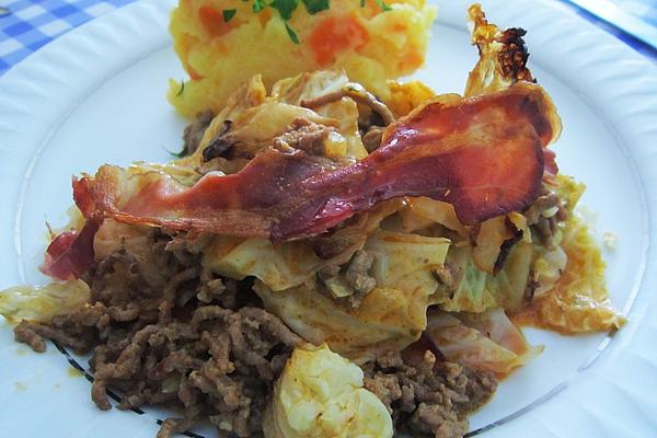 Savoy Cabbage Casserole with Minced Meat and Brunch