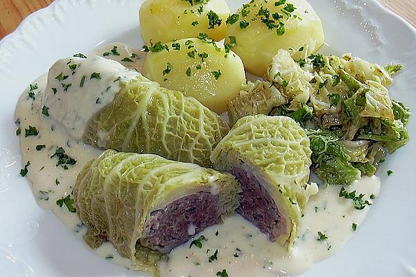 Savoy Cabbage – Minced Meat Rolls in Lemon Sauce