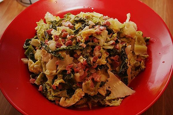 Savoy Cabbage with Bacon and White Sauce