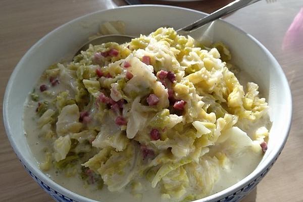 Savoy Cabbage with Light Sauce and Strips Of Bacon