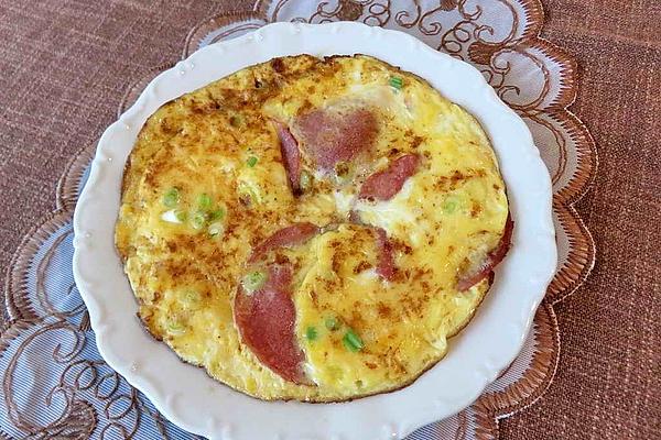 Scrambled Eggs with Salami and Spring Onions