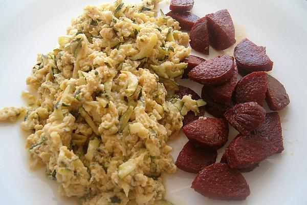 Scrambled Zucchini Eggs with Fried Sucuk