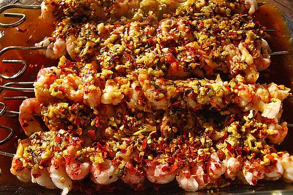 Shrimp Skewers with Lemon and Chilli Marinade