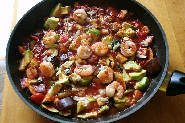 Shrimp, Tomato and Avocado Pan