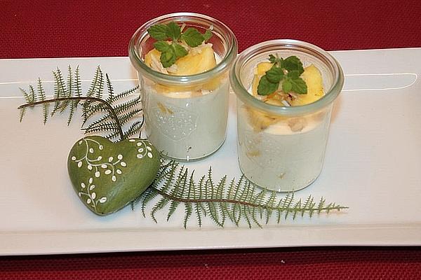 Sour Milk Dessert with Caramelized Pineapple and Almonds