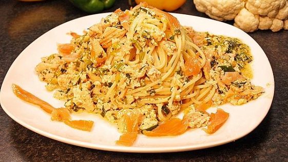 Twirled Spaghetti with Smoked Salmon in a silky cream sauce