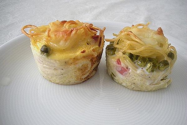 Spaghetti Muffins with Herb Curd