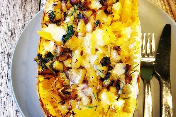 Spaghetti Squash Filled with Fried Potatoes