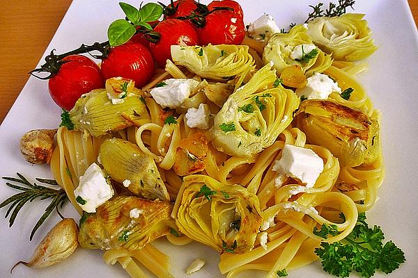 Spaghetti with Artichokes and Sheep Cheese