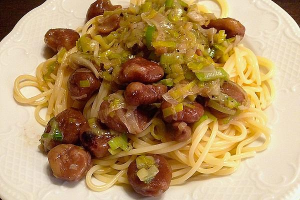 Spaghetti with Chestnuts and Leek