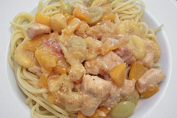 Spaghetti with Chicken Breast Fillet and Fruits