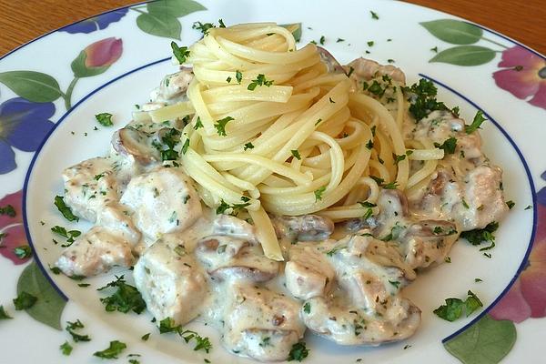 Spaghetti with Salmon and Mushrooms