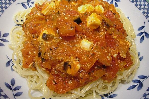 Spaghetti with Sheep Cheese – Olive – Sauce