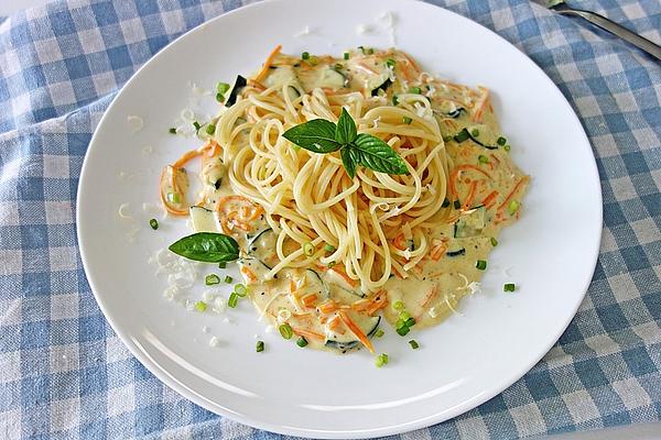 Spaghetti with Zucchini and Carrot Cream Sauce