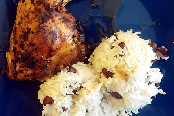 Spicy Caribbean Style Chicken Thighs with Kidney Bean Rice