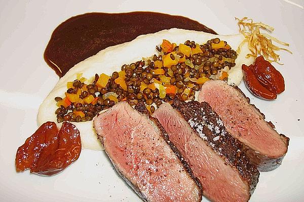 Spicy Duck with Lentil and Squash Vegetables