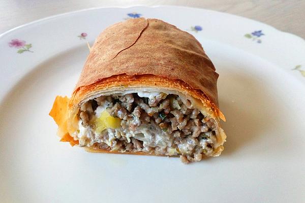 Spicy Filled Minced Meat Strudel