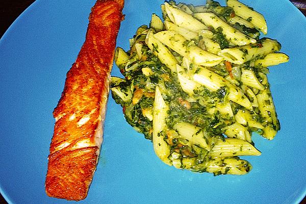 Spinach and Peanut Penne with Salmon Fillet