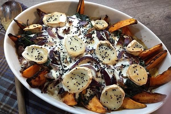 Spinach and Sweet Potato Casserole with Goat Cheese