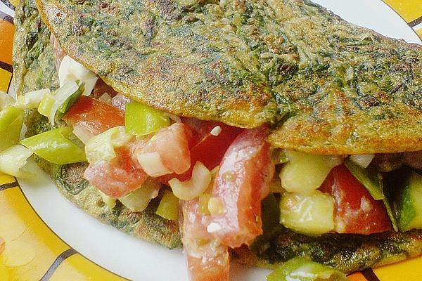Spinach Pancakes with Tomato Salad