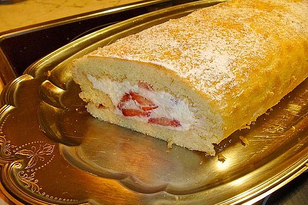 Sponge Cake Roulade with Strawberry Cream Filling
