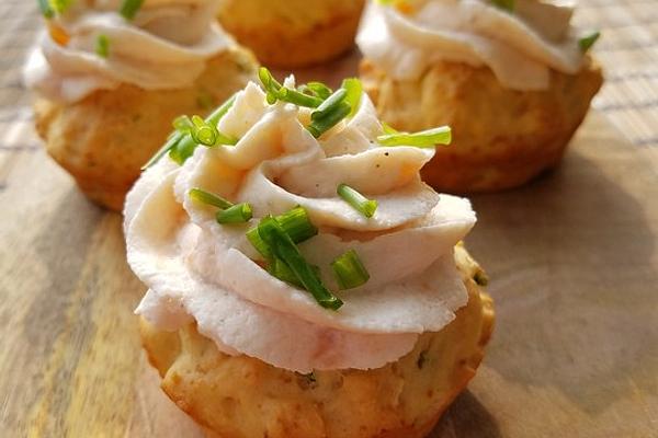 Spring Onion Cupcakes with Smoked Salmon Topping