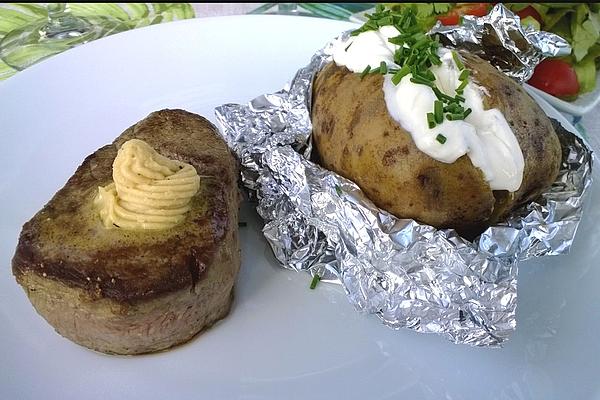 Steak with Baked Potato and Sour Cream