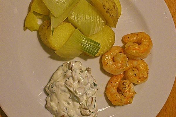 Steamed Potato and Fennel Vegetables with Prawns and Herb Quark