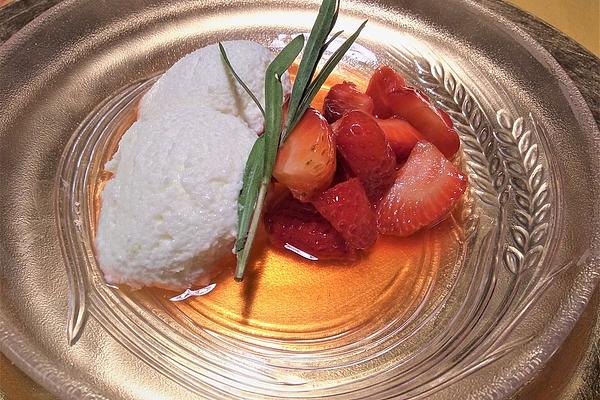 Strawberries in Lemon – Tarragon Syrup with Yogurt Mousse